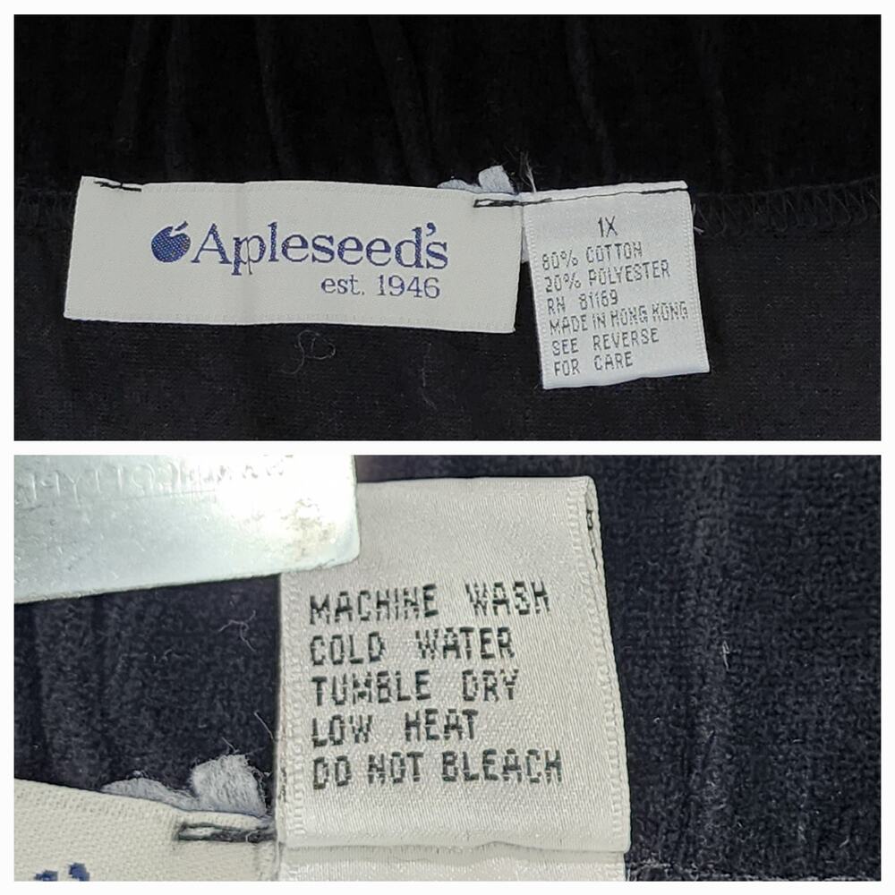 Vtg Appleseeds Velour Velvet Maxi Skirt 1x Black … - image 3